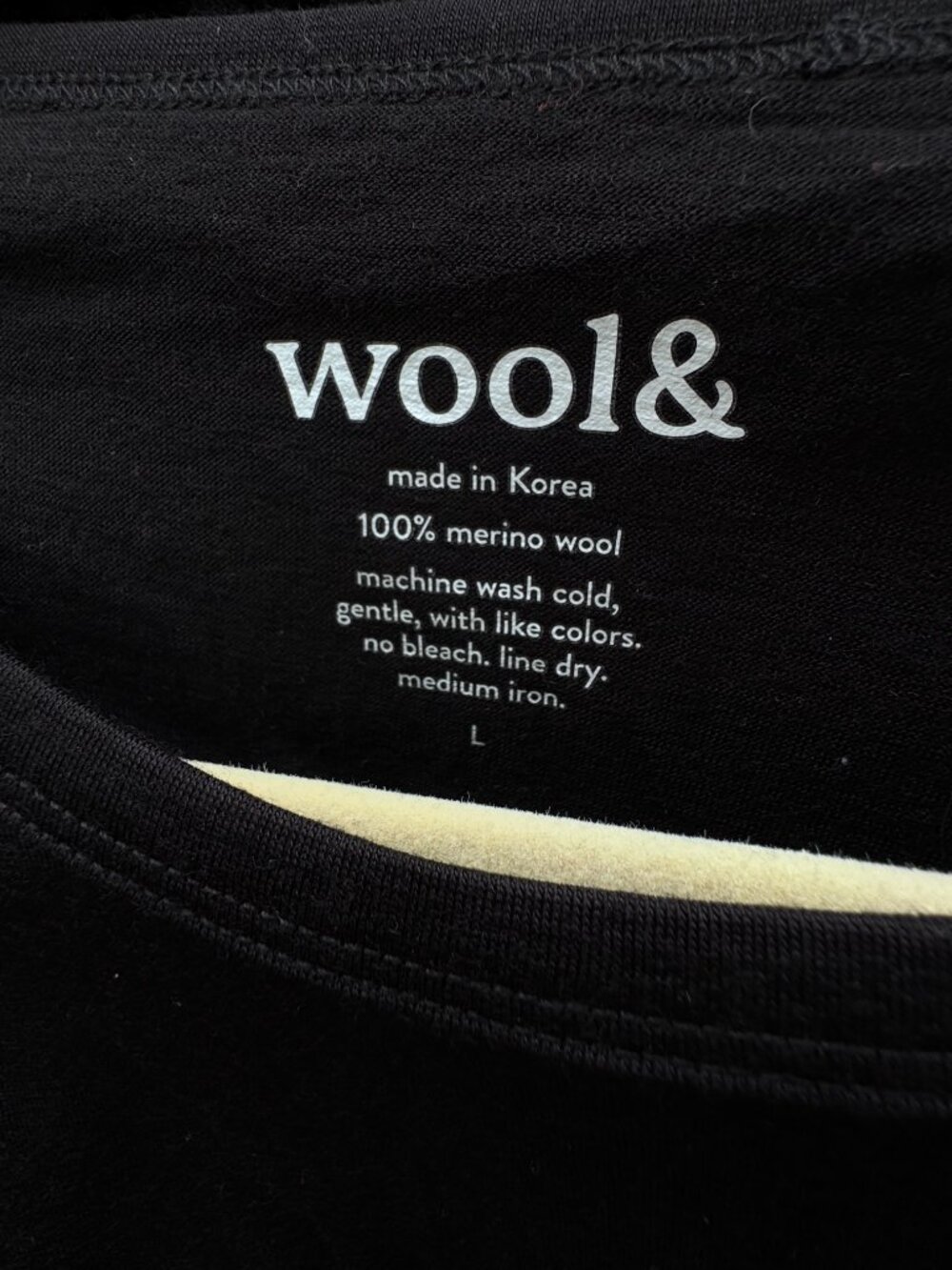 Wool& Sloan 100% Merino Wool Fitted Long Sleeve Tee Black L - Picture 2 of 2